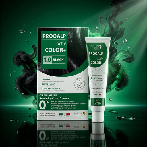 Actium Plus Procalp Activ Color+ Nourishing Gentle Permanent Colouring Cream Kit - 1.0 Black